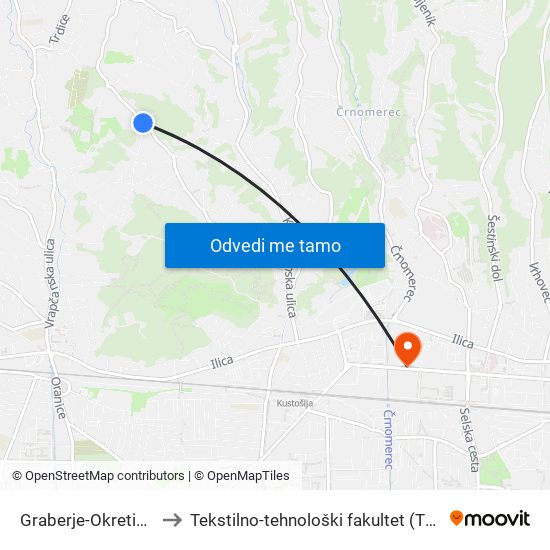 Graberje-Okretište to Tekstilno-tehnološki fakultet (TTF) map