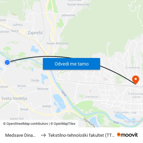 Medsave Dinamo to Tekstilno-tehnološki fakultet (TTF) map