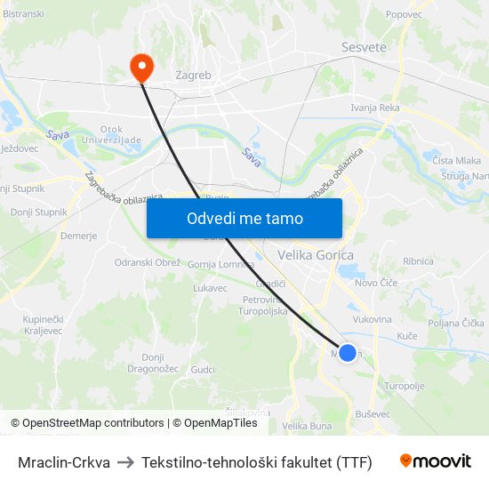 Mraclin-Crkva to Tekstilno-tehnološki fakultet (TTF) map