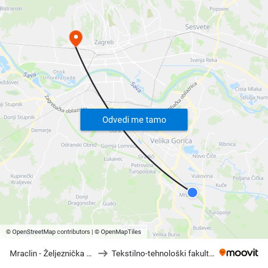 Mraclin - Željeznička Stanica to Tekstilno-tehnološki fakultet (TTF) map
