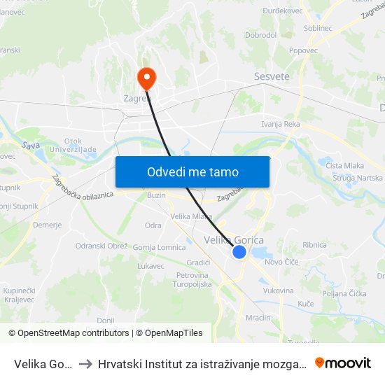 Velika Gorica to Hrvatski Institut za istraživanje mozga "Neuron" map