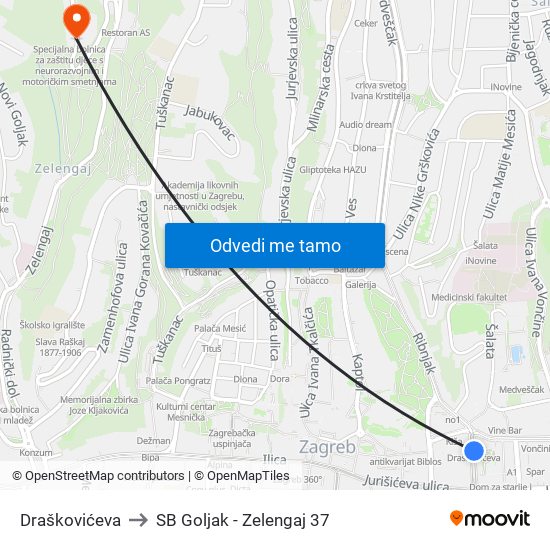 Draškovićeva to SB Goljak - Zelengaj 37 map
