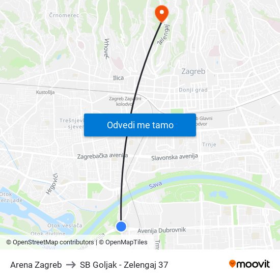 Arena Zagreb to SB Goljak - Zelengaj 37 map