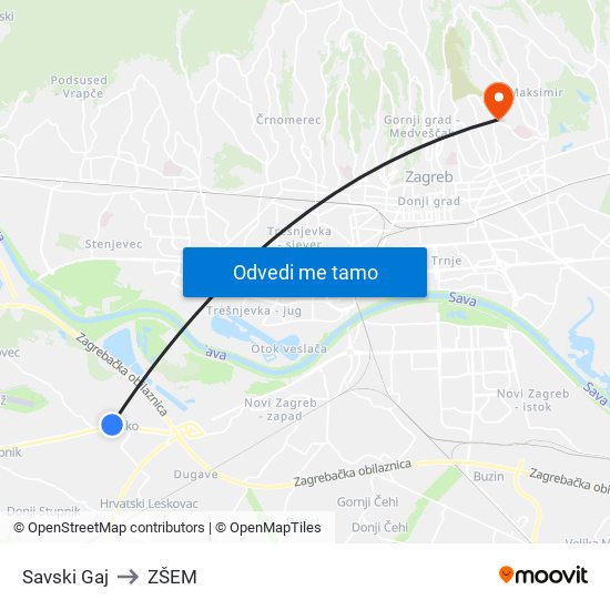 Savski Gaj to ZŠEM map