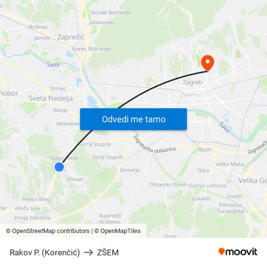 Rakov P. (Korenčić) to ZŠEM map