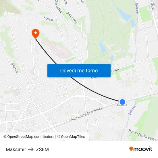 Maksimir to ZŠEM map