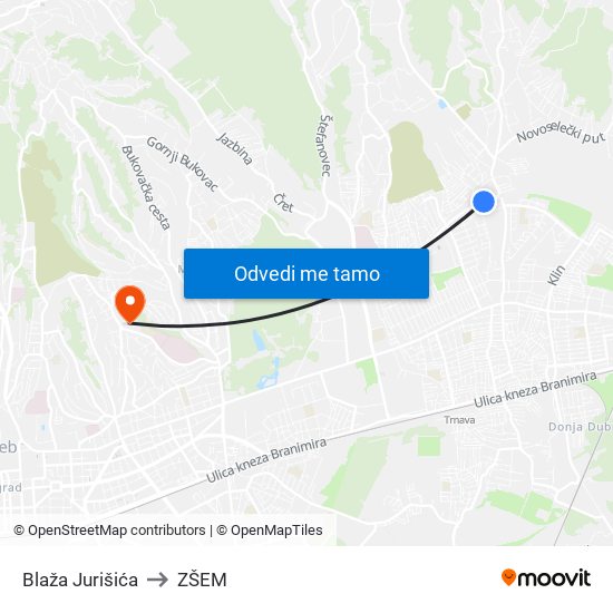 Blaža Jurišića to ZŠEM map