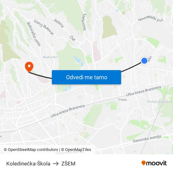Koledinečka-Škola to ZŠEM map