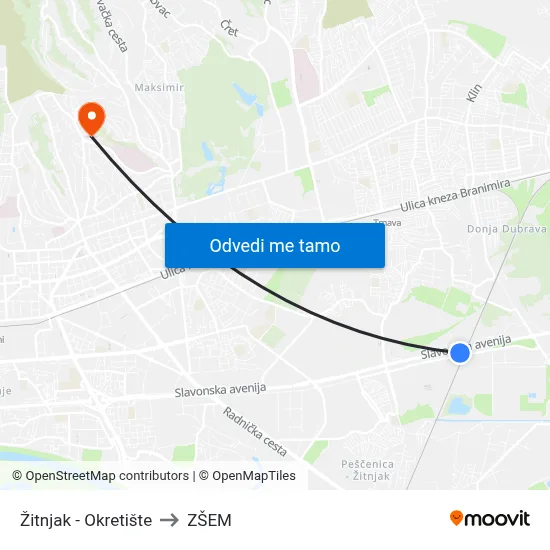 Žitnjak - Okretište to ZŠEM map