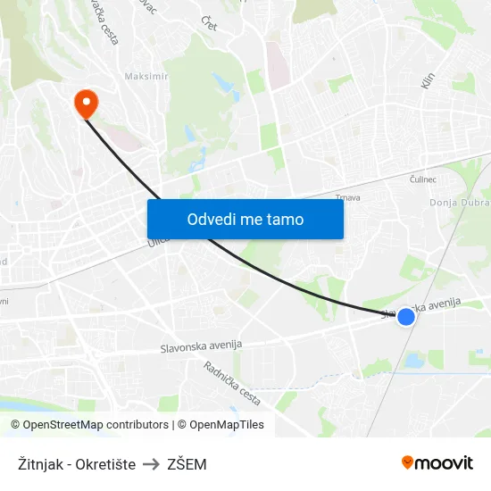 Žitnjak - Okretište to ZŠEM map