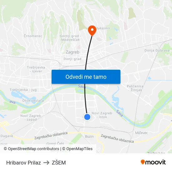 Hribarov Prilaz to ZŠEM map