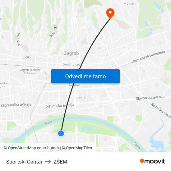 Sportski Centar to ZŠEM map