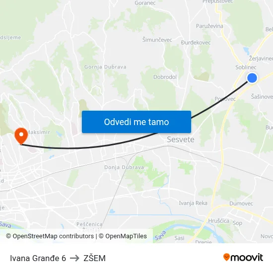 Ivana Granđe 6 to ZŠEM map