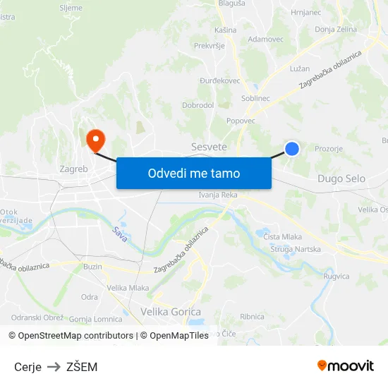 Cerje to ZŠEM map