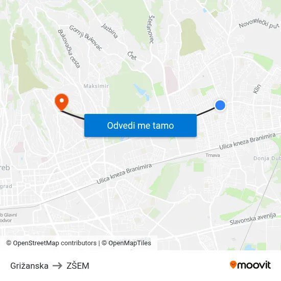 Grižanska to ZŠEM map