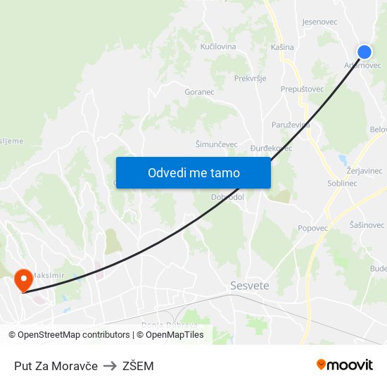 Put Za Moravče to ZŠEM map