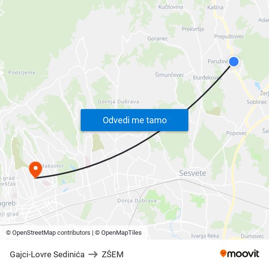 Gajci-Lovre Sedinića to ZŠEM map