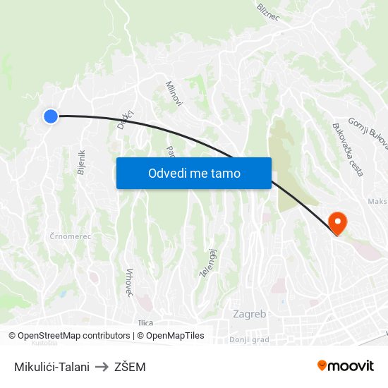 Mikulići-Talani to ZŠEM map