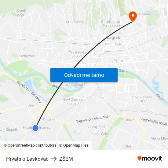 Hrvatski Leskovac to ZŠEM map
