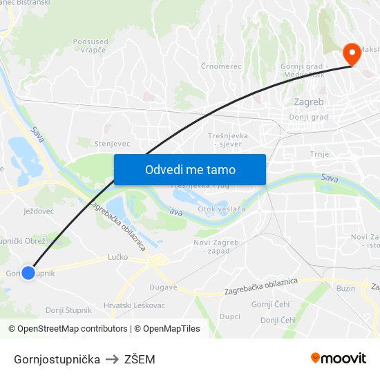 Gornjostupnička to ZŠEM map