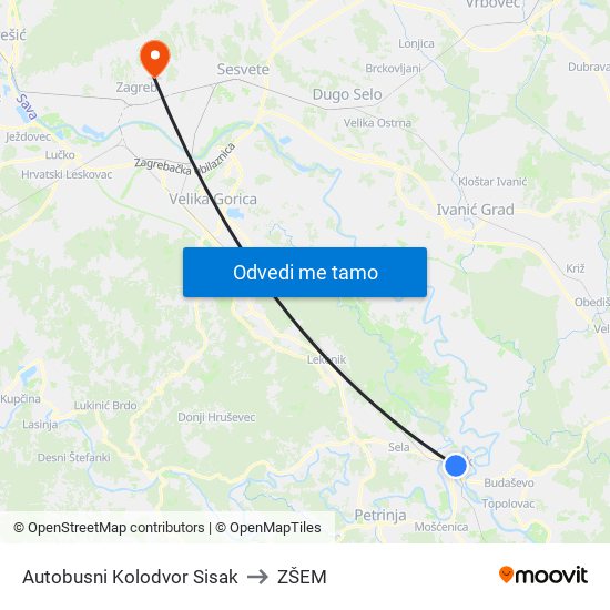 Autobusni Kolodvor Sisak to ZŠEM map