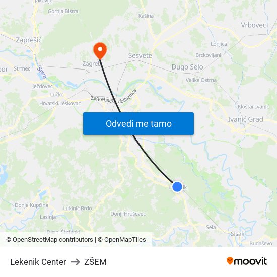 Lekenik Center to ZŠEM map