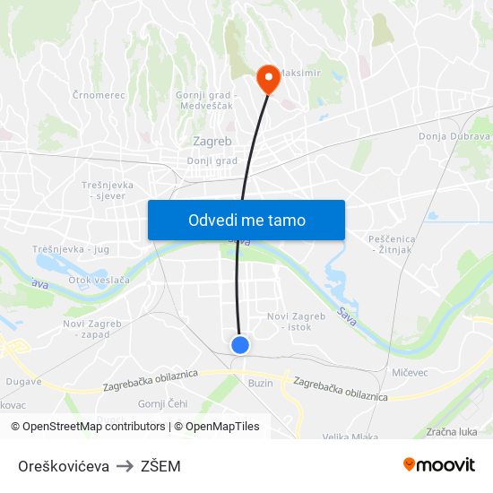 Oreškovićeva to ZŠEM map