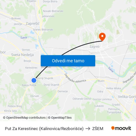 Put Za Kerestinec (Kalinovica/Rezborišće) to ZŠEM map
