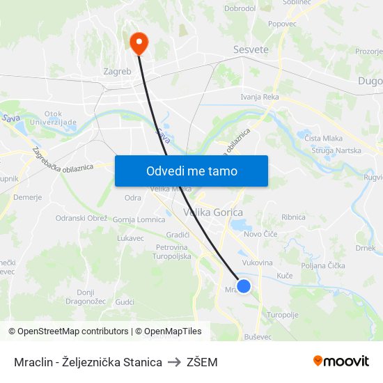 Mraclin - Željeznička Stanica to ZŠEM map