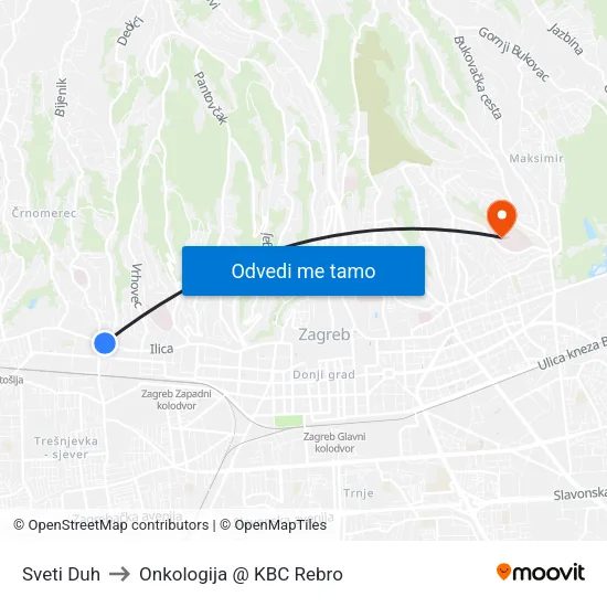 Sveti Duh to Onkologija @ KBC Rebro map
