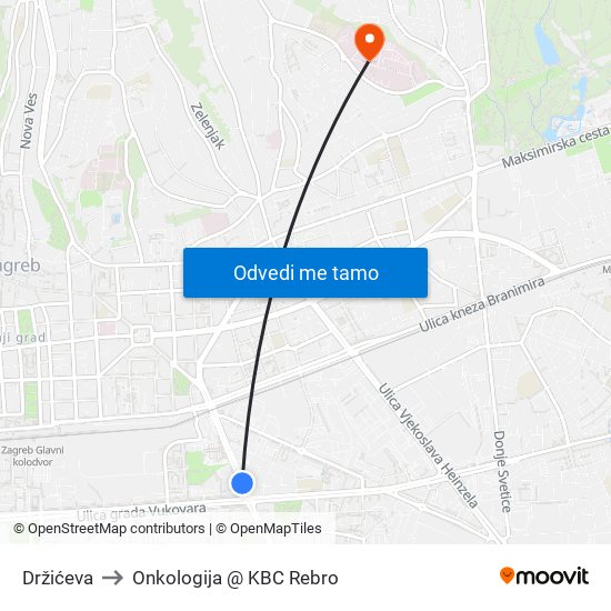 Držićeva to Onkologija @ KBC Rebro map