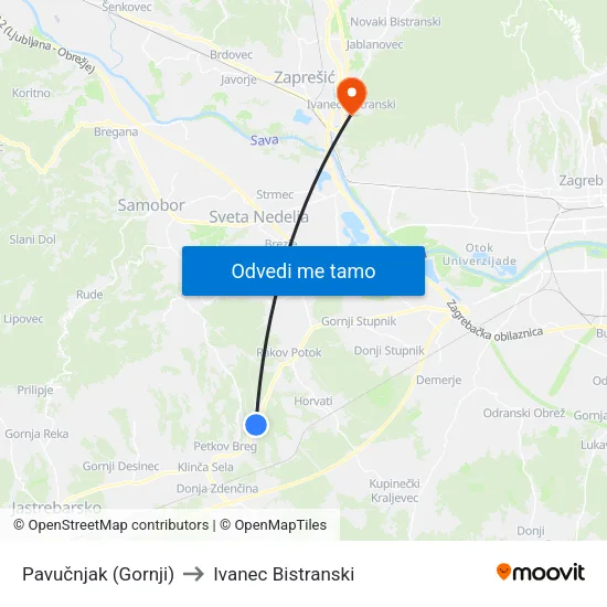 Pavučnjak (Gornji) to Ivanec Bistranski map