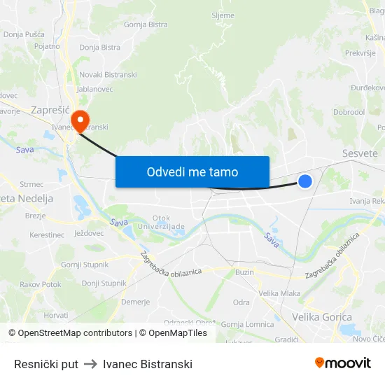 Resnički put to Ivanec Bistranski map