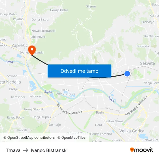 Trnava to Ivanec Bistranski map