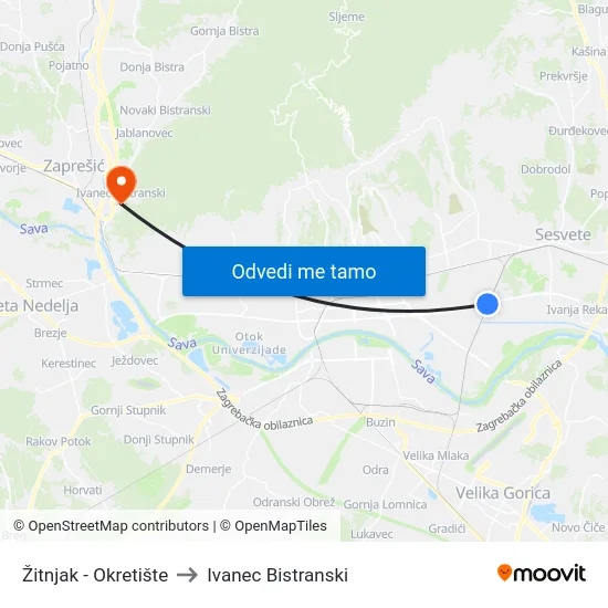 Žitnjak - Okretište to Ivanec Bistranski map