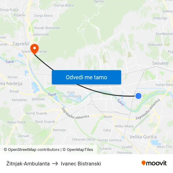 Žitnjak-Ambulanta to Ivanec Bistranski map