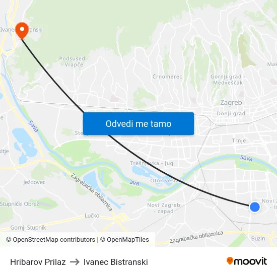 Hribarov Prilaz to Ivanec Bistranski map