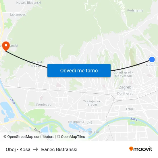 Oboj - Kosa to Ivanec Bistranski map