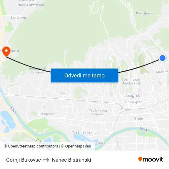 Gornji Bukovac to Ivanec Bistranski map