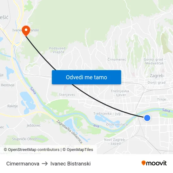 Cimermanova to Ivanec Bistranski map