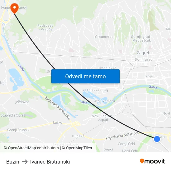 Buzin to Ivanec Bistranski map