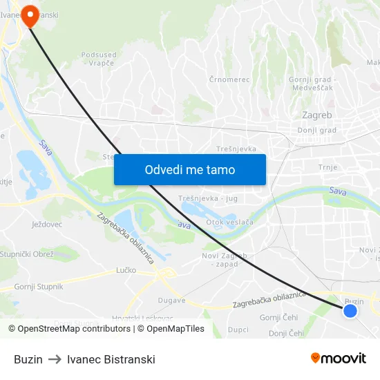 Buzin to Ivanec Bistranski map