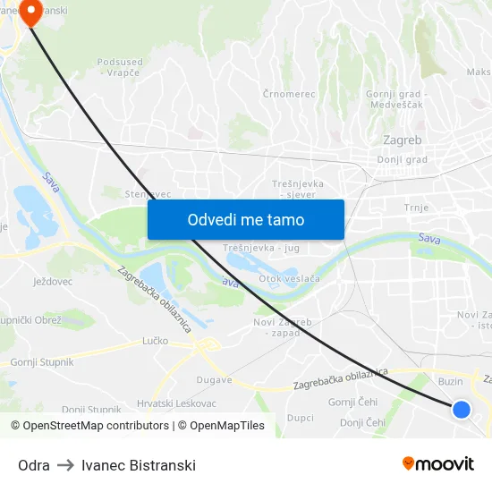Odra to Ivanec Bistranski map