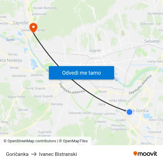 Goričanka to Ivanec Bistranski map