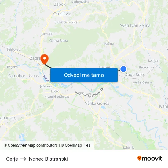 Cerje to Ivanec Bistranski map