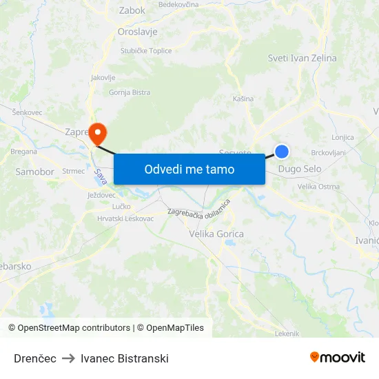 Drenčec to Ivanec Bistranski map