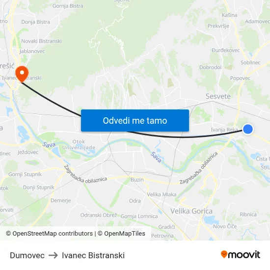 Dumovec to Ivanec Bistranski map
