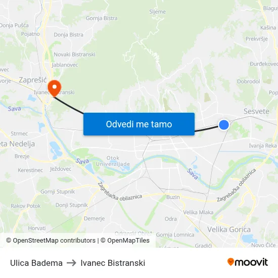 Ulica Badema to Ivanec Bistranski map