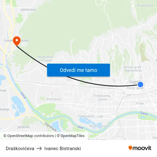 Draškovićeva to Ivanec Bistranski map