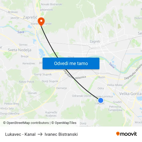 Lukavec - Kanal to Ivanec Bistranski map